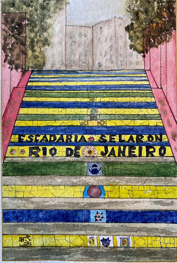 Drawing of a decorative stairway in Rio de Janeiro