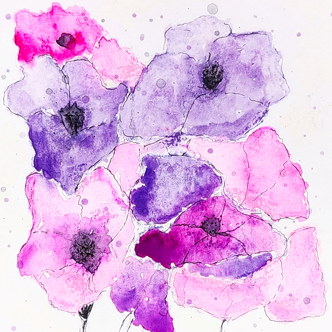 Pink & purple flowers watercolour