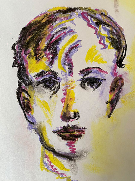 Colourful pastel face sketch